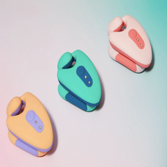 Three couple's vibrators in orange and purple, green and blue and coral and pink colorways