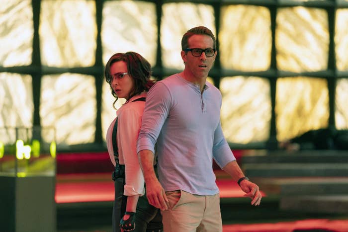 Jodie Comer and Ryan Reynolds in Free Guy