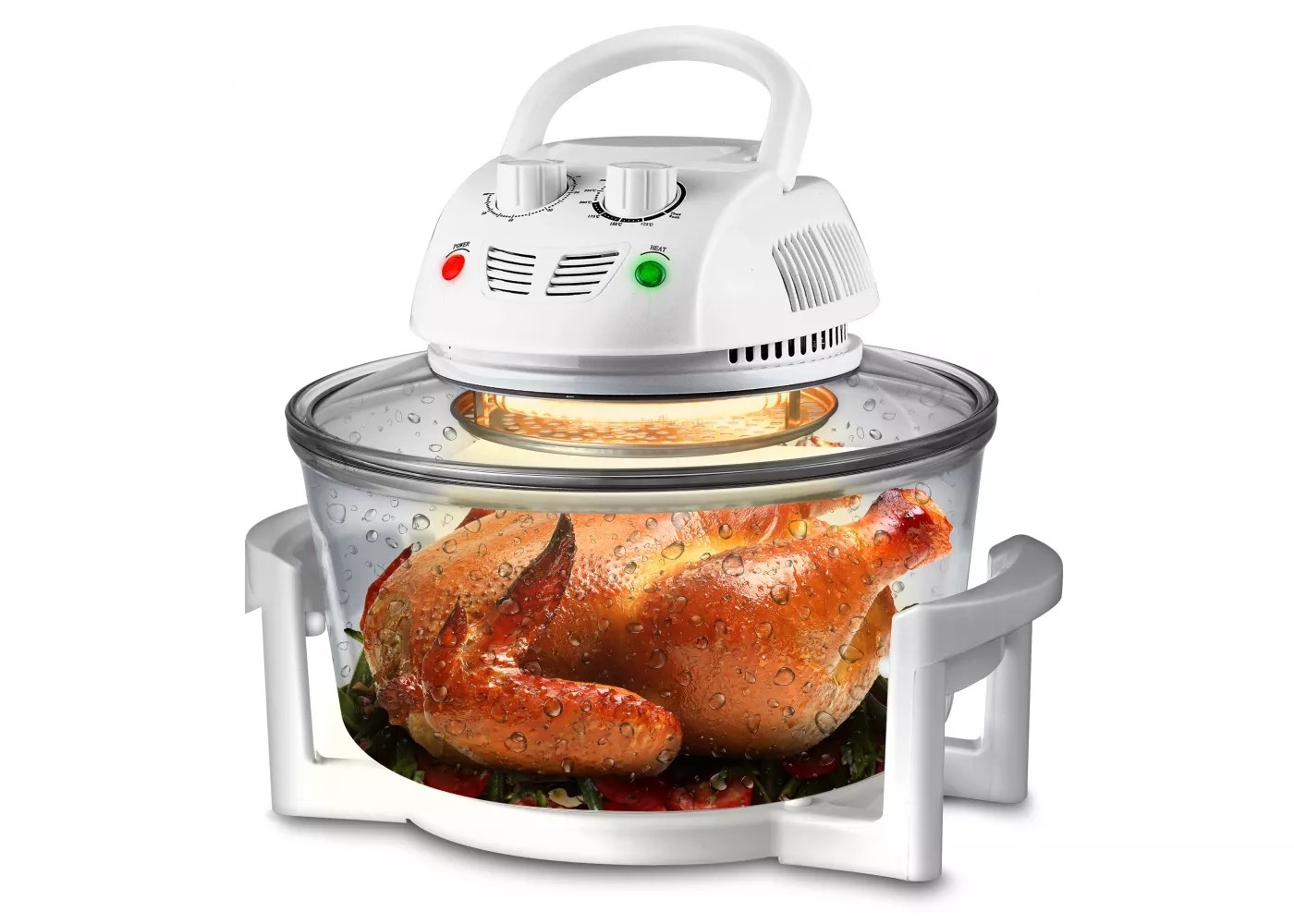 A chicken in an oven air fryer and convection cooker