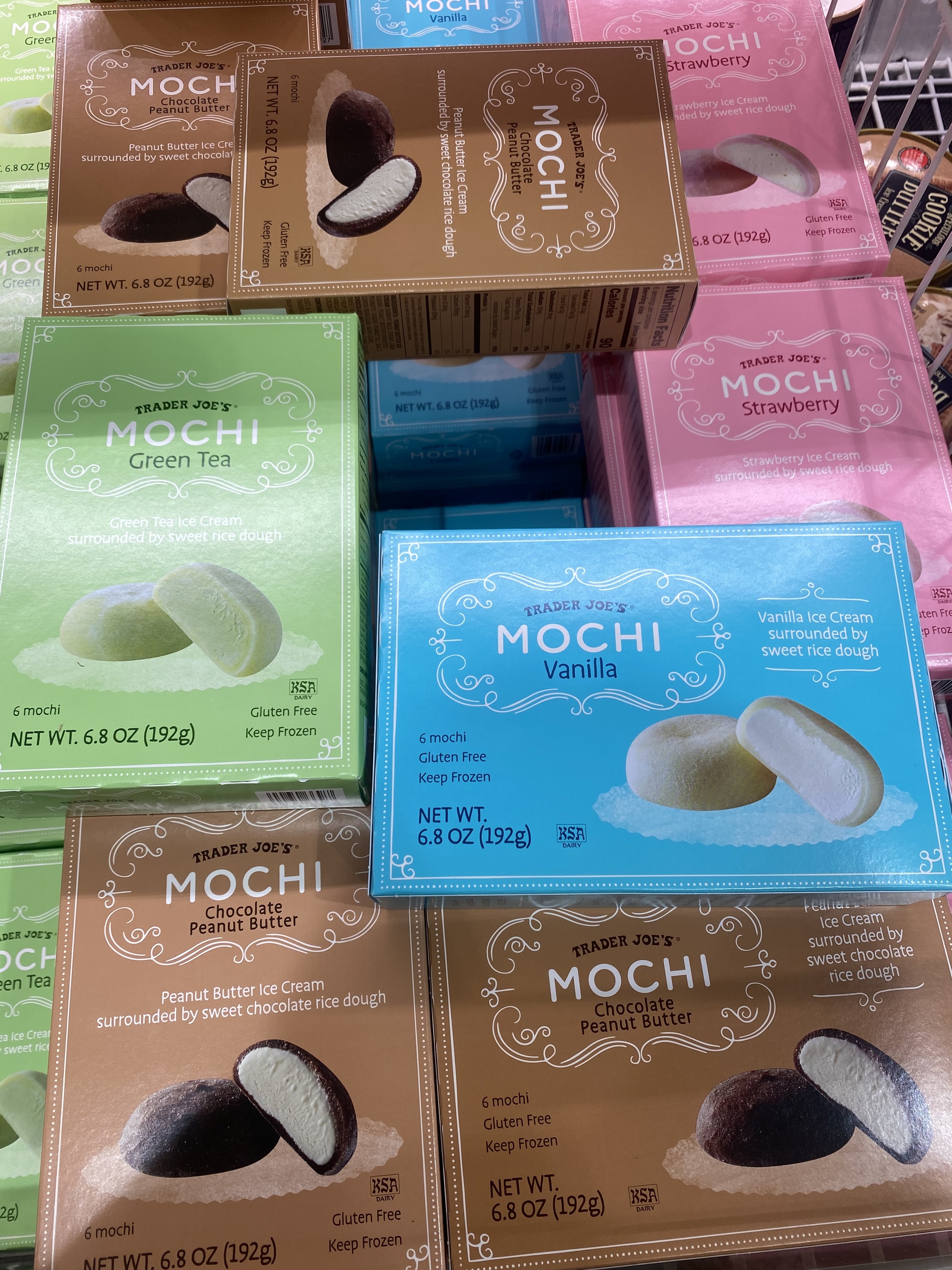 Different flavors of frozen mochi.