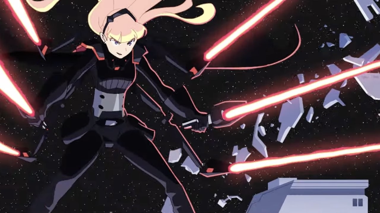 Anime character holds six lightsabers in her six hands