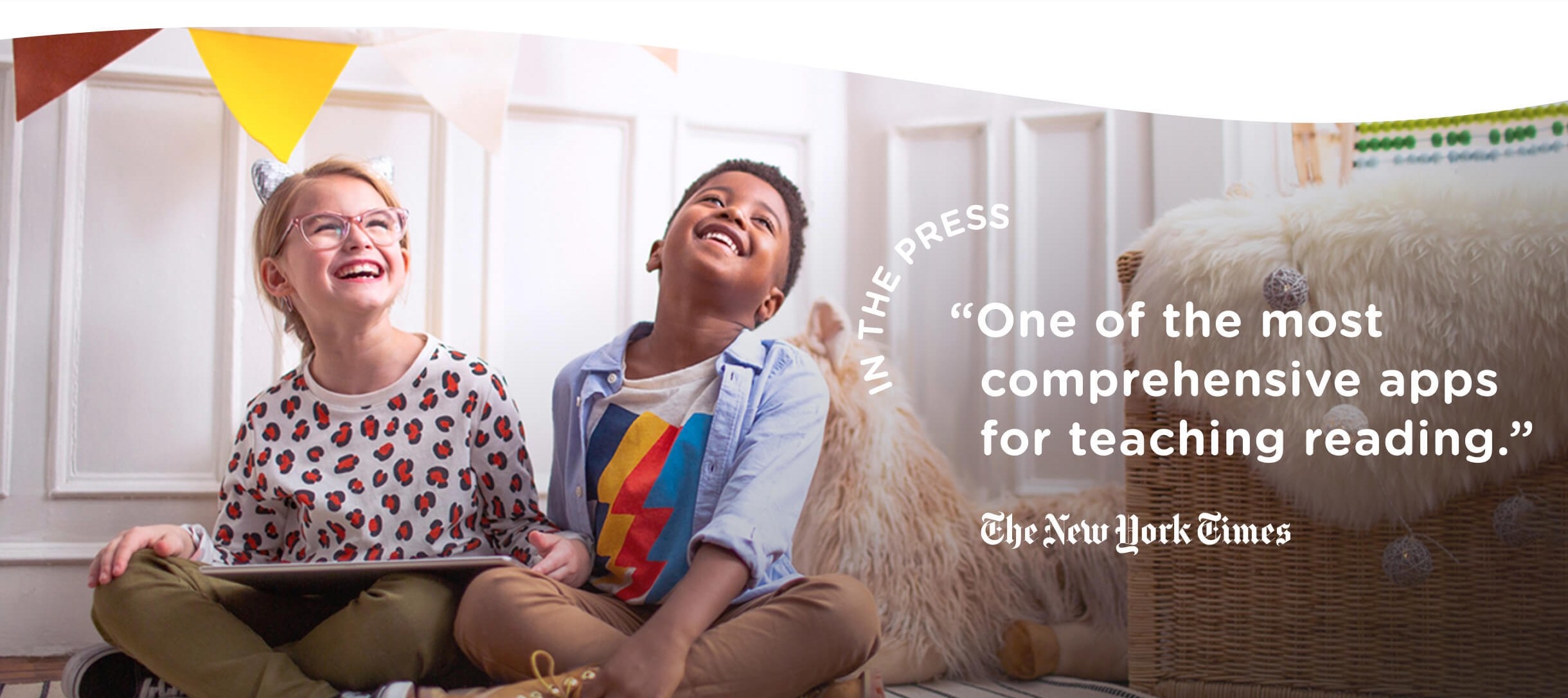children with the words "One of the most comprehensive apps for teaching reading" overlayed