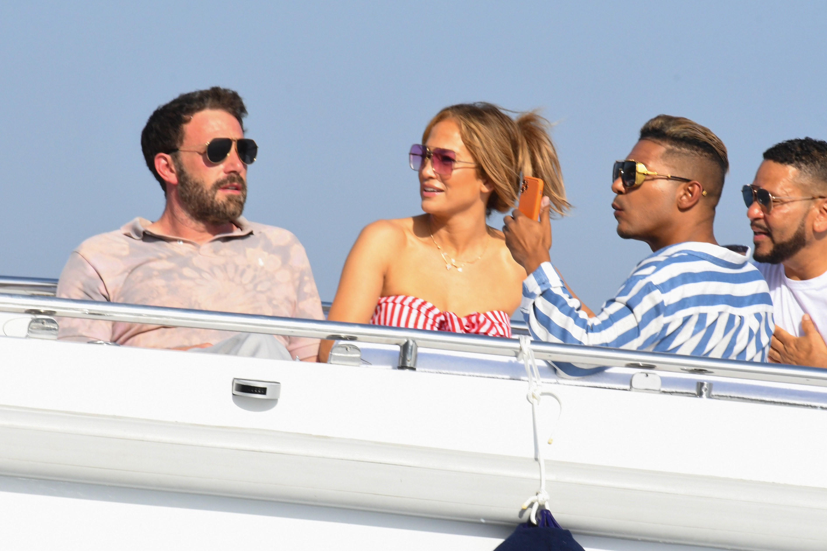 Ben Affleck and Jennifer Lopez are photographed on a boat in Amalfi, Italy