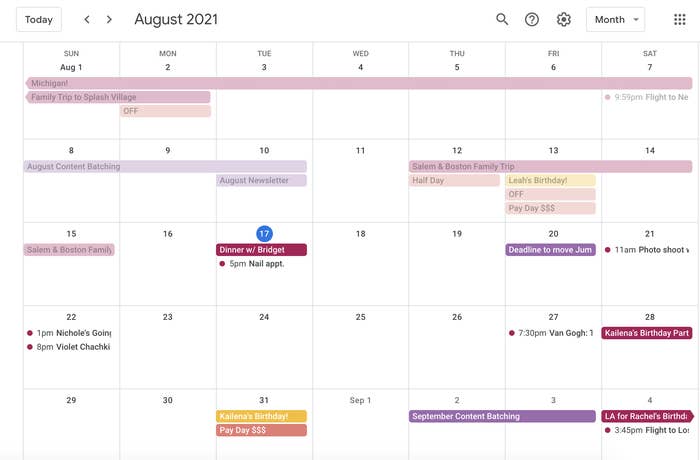 screenshot of BuzzFeed editor's google calendar