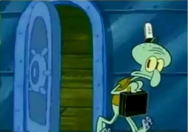 Squidward stealing a briefcase meme