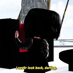 a gif of edna mode walking away saying &quot;i never look back, darling&quot;