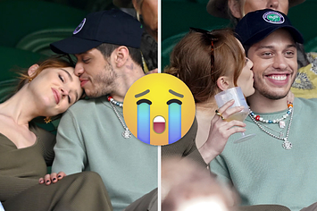 Phoebe Dynevor and Pete Davidson, and a crying emojji