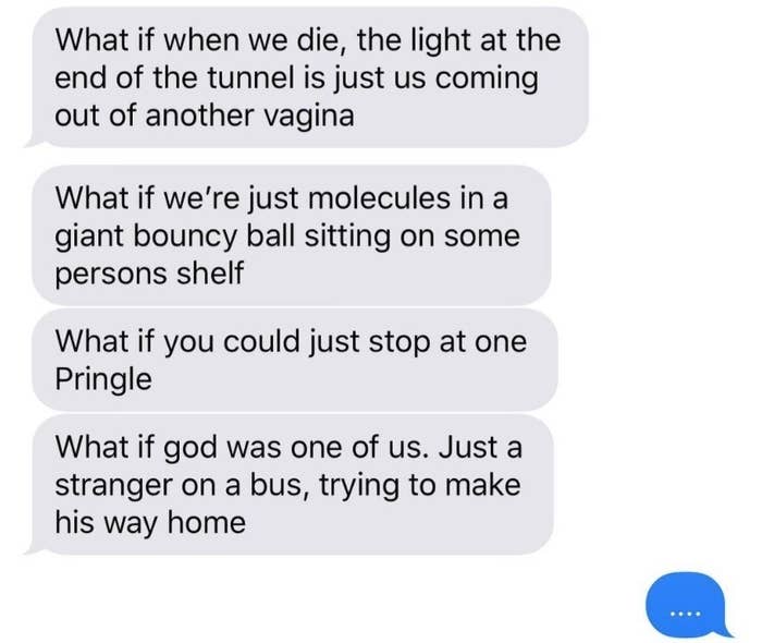 text from brother asking if the light at the end of the tunnel is us coming out of a vagina