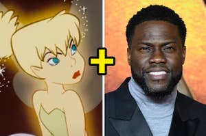 Tinker Bell is on the left with Kevin Hart on the right smiling