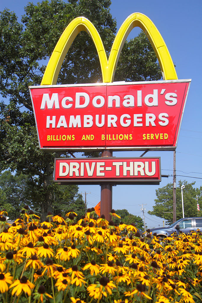 A McDonald&#x27;s drive-thru restaurant.