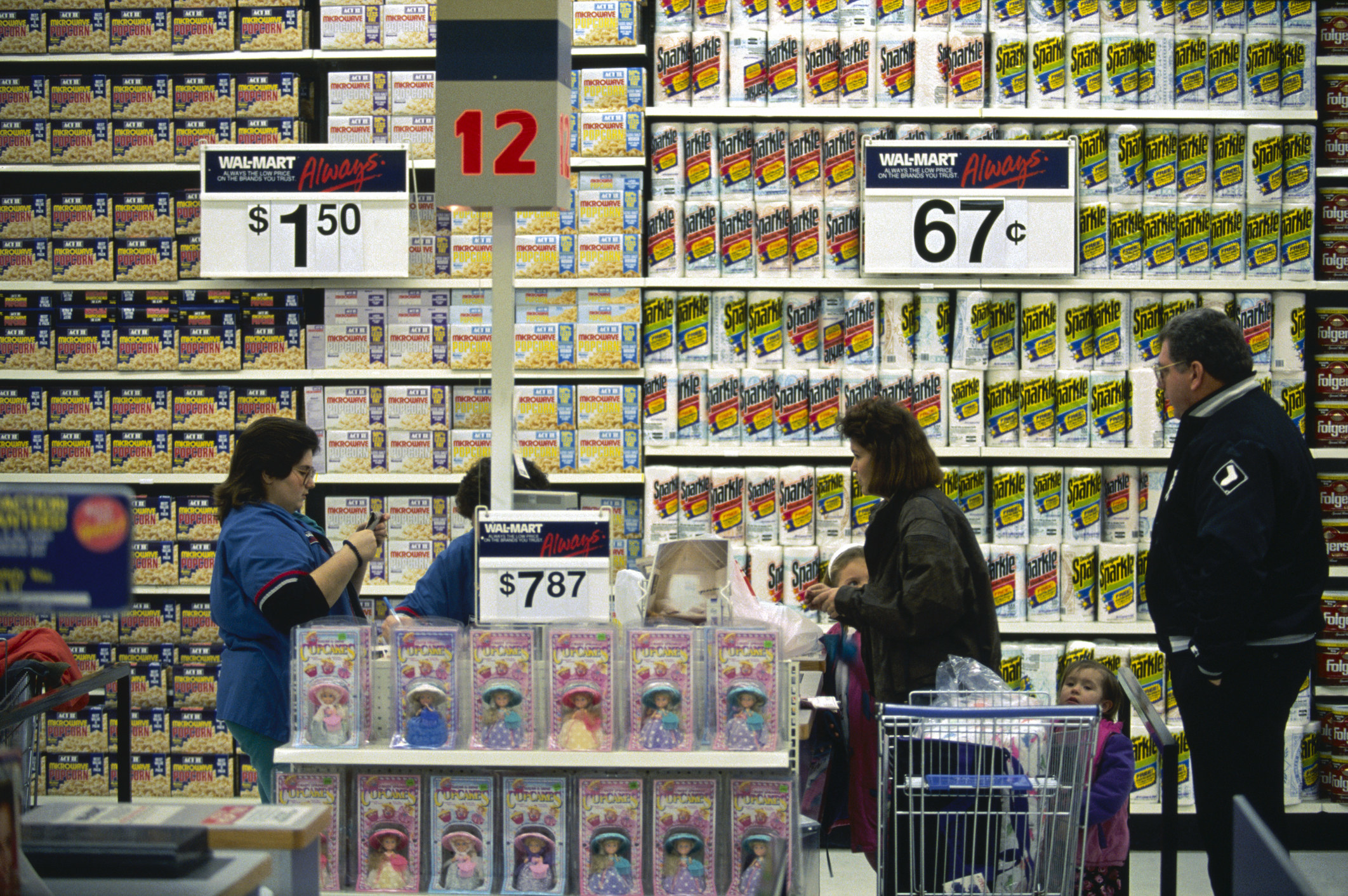 People shopping in a Walmart.