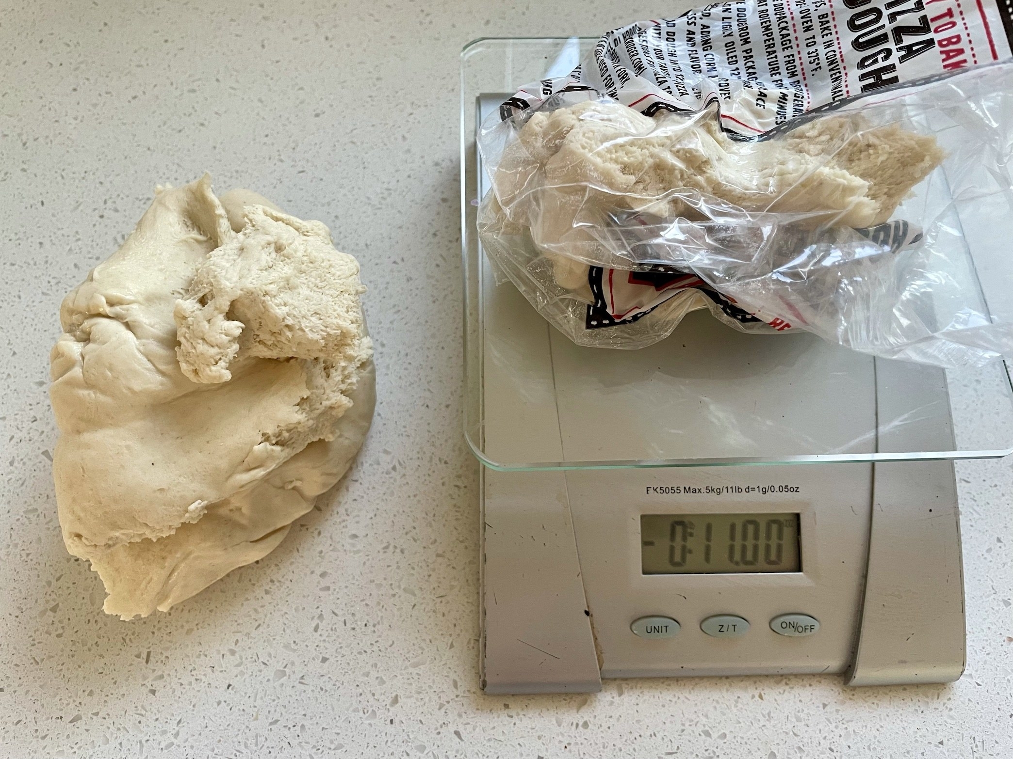 Weighing pizza dough