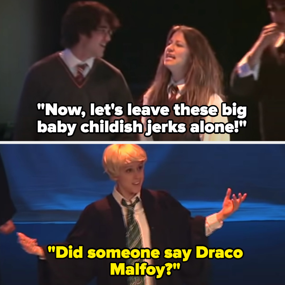 Hermione says they should leave the big baby childish jerks alone, and Draco walks in saying &quot;did someone say draco malfoy?&quot;