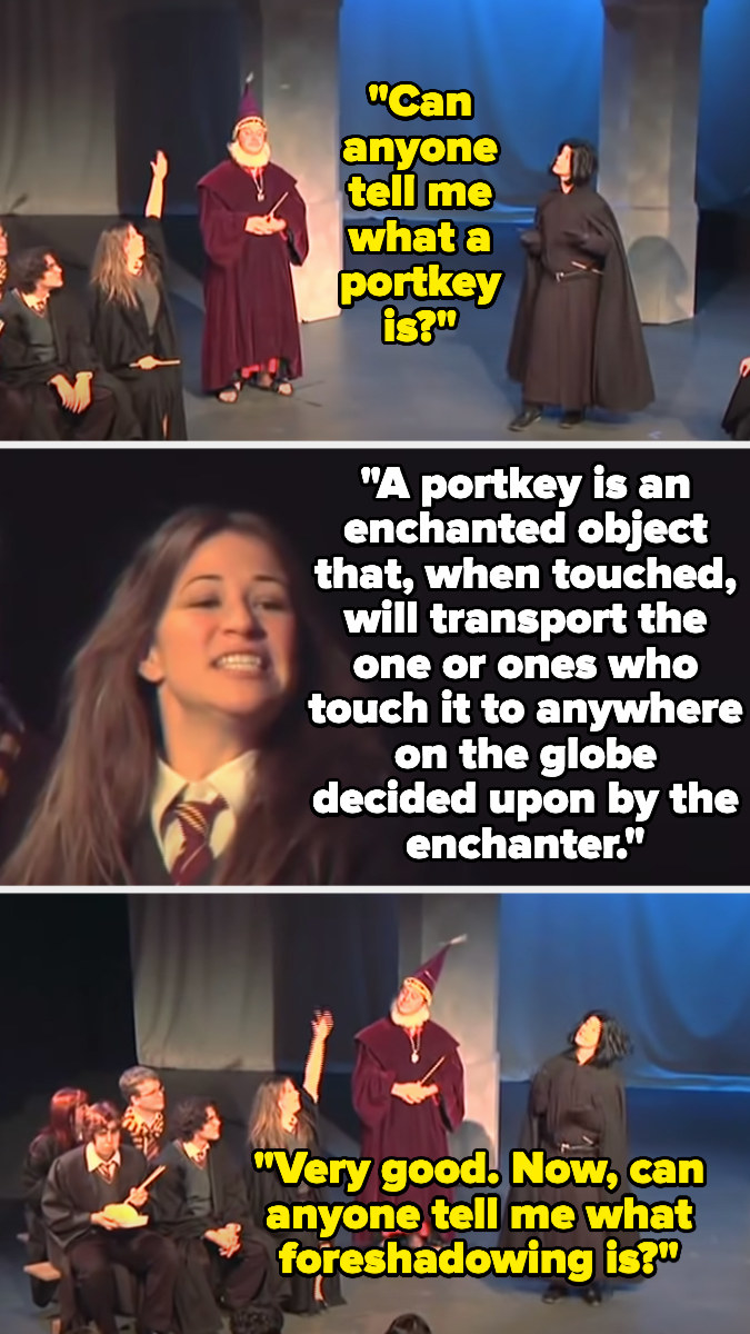 Snape asks what a portkey is and Hermione defines it - he then asks what foreshadowing is