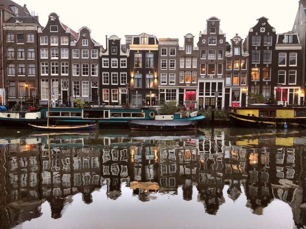 A view of the houses along the canal in Amsterdam