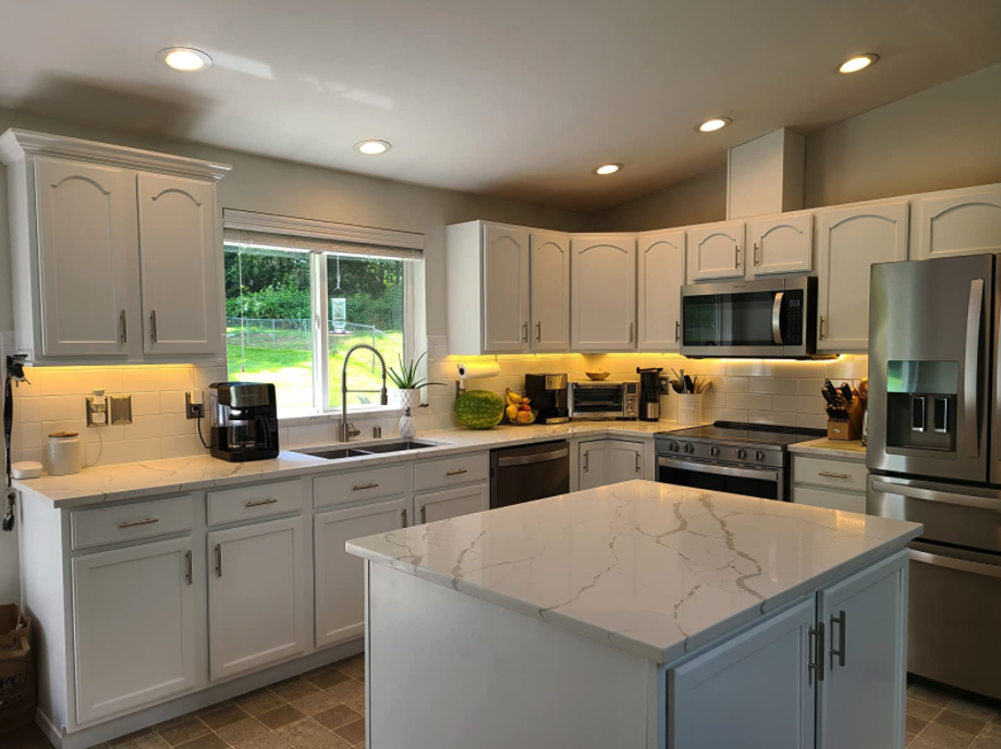 reviewer image of kitchen cabinets with lighting installed underneath