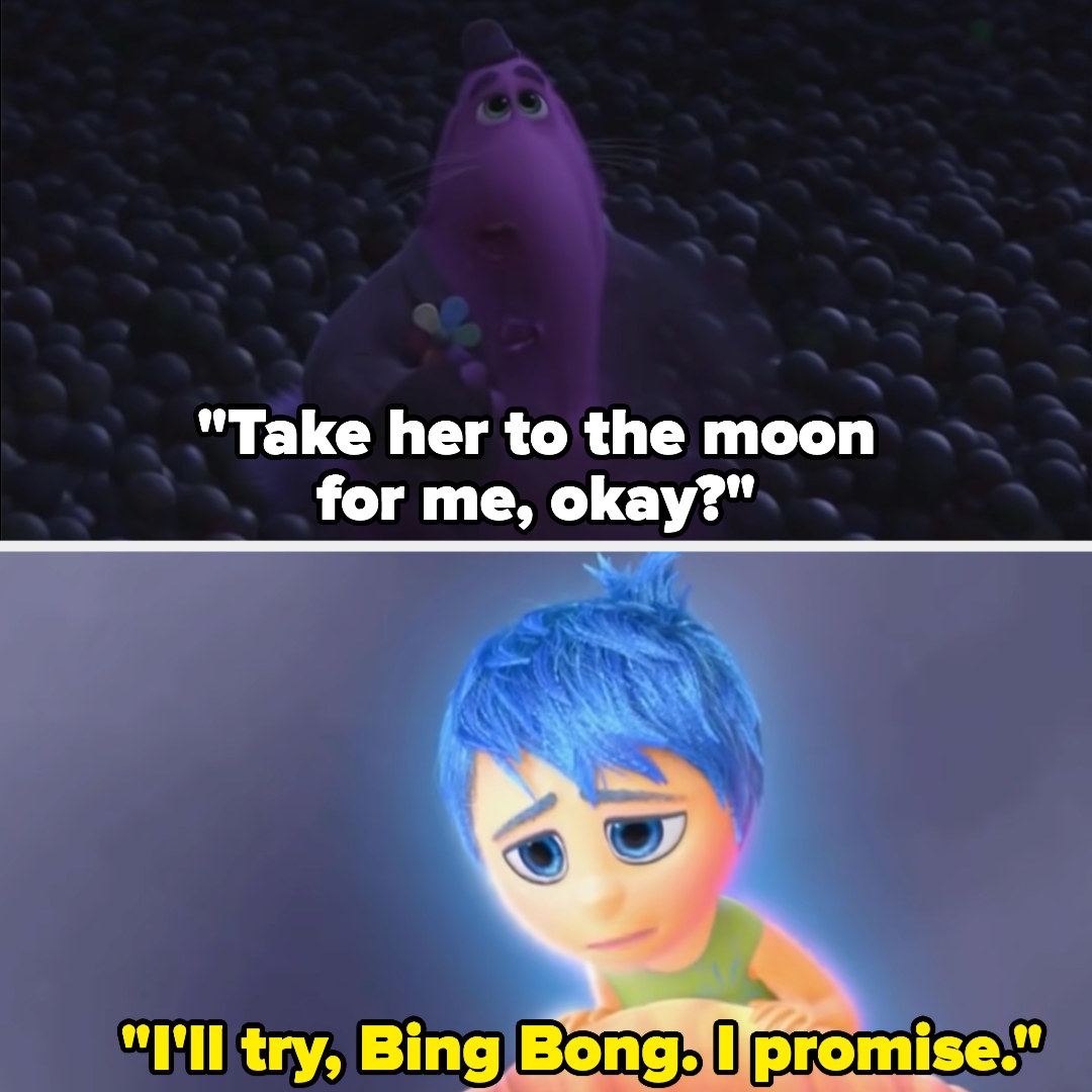 Bing Bong asks Joy to take Riley to the moon for him. Joy promises she&#x27;ll try