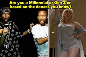 "Are you a Millennial or Gen-Z'er  based on the dances you know?" is written above Soulja Boy, Bow Wow, and Billie Eilish
