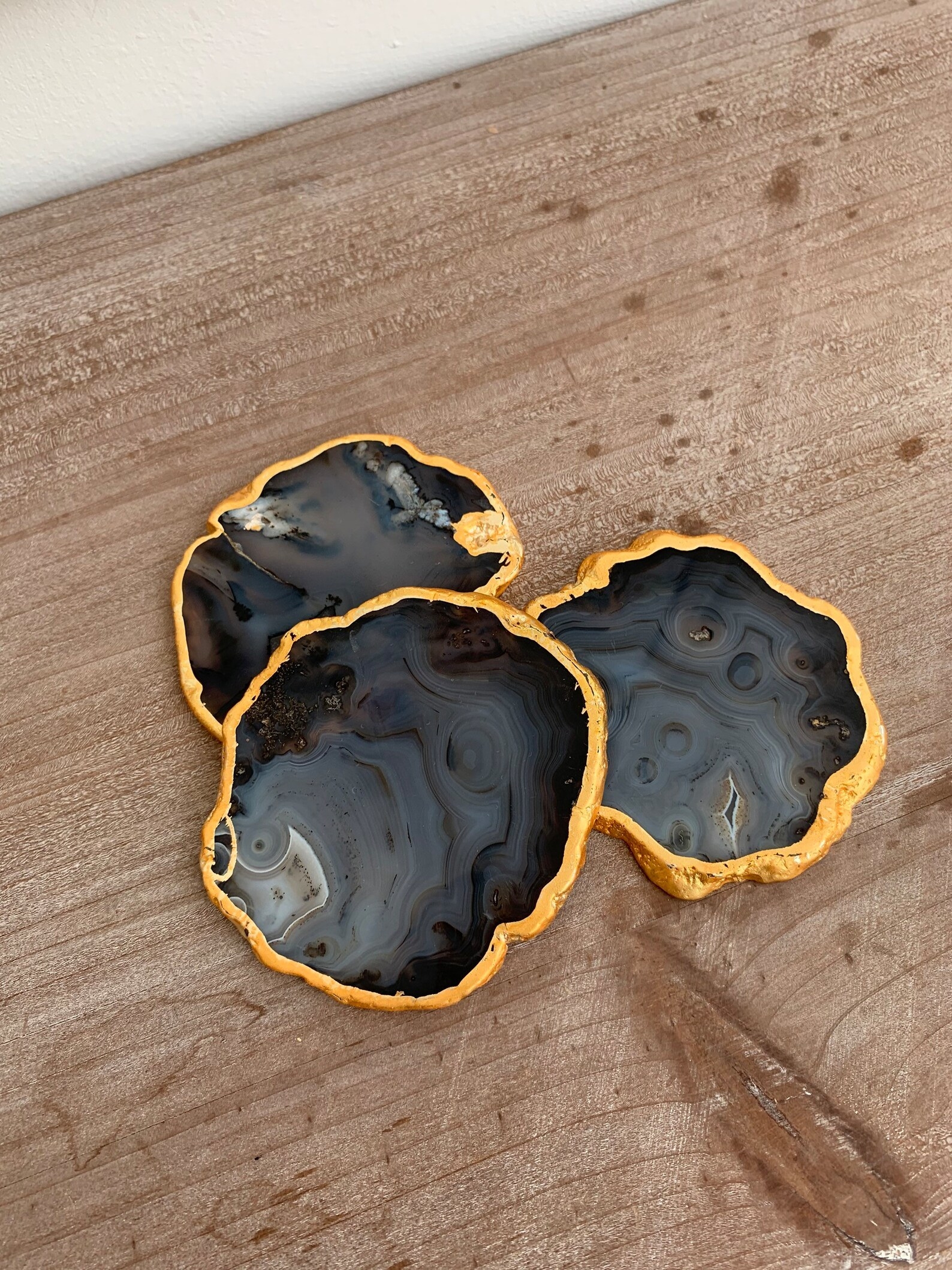 black agate coasters with gold edges