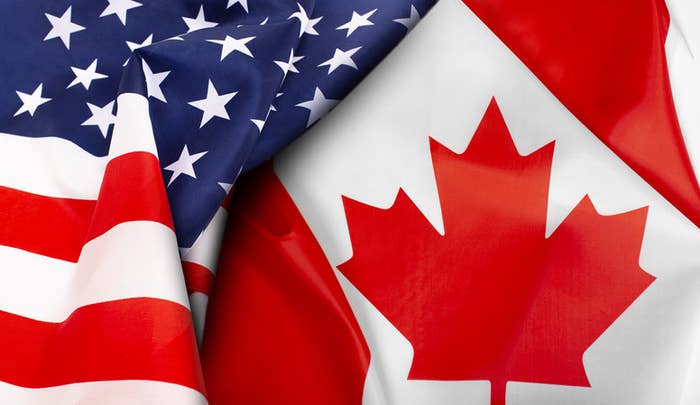 American and Canadian flags