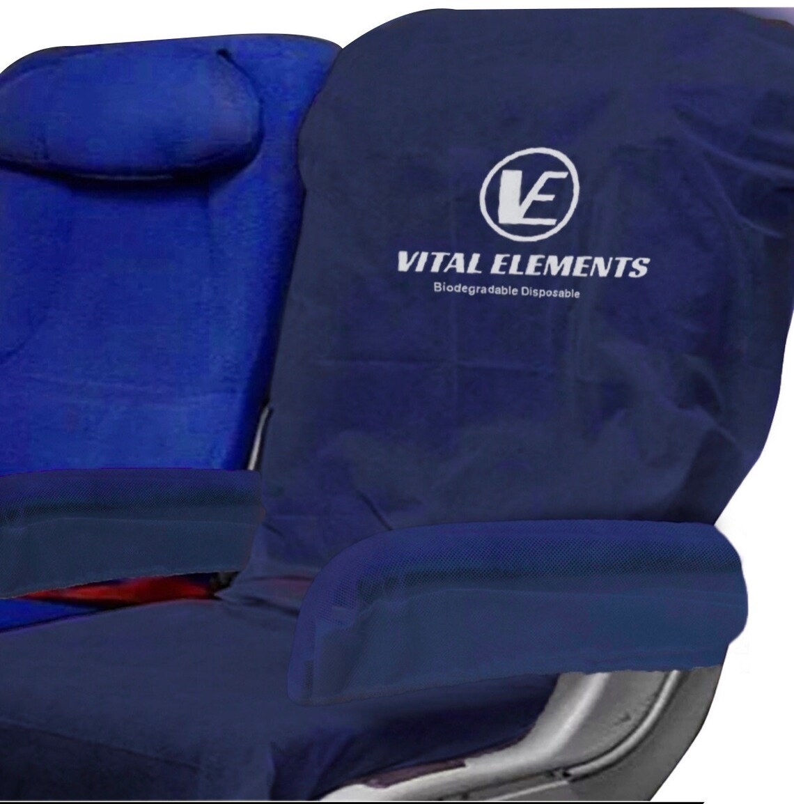An airplane seat with the cover attached