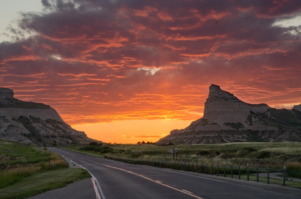 Sunset over Scotts Bluff National Monument.