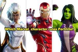 Storm, Iron Man, and She-Hulk Fortnite models