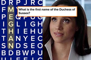 Whats the first name of the Duchess of Sussex next to Meghan highlighted in a word search and a picture of Meghan Markle