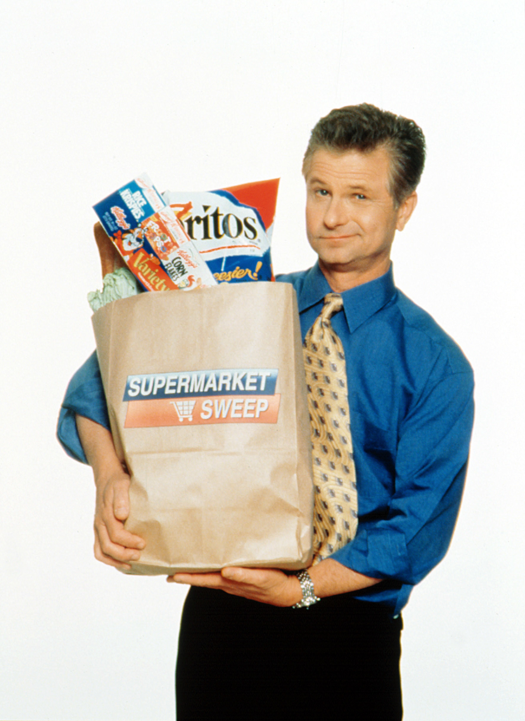 David hosts a branded bag of groceries