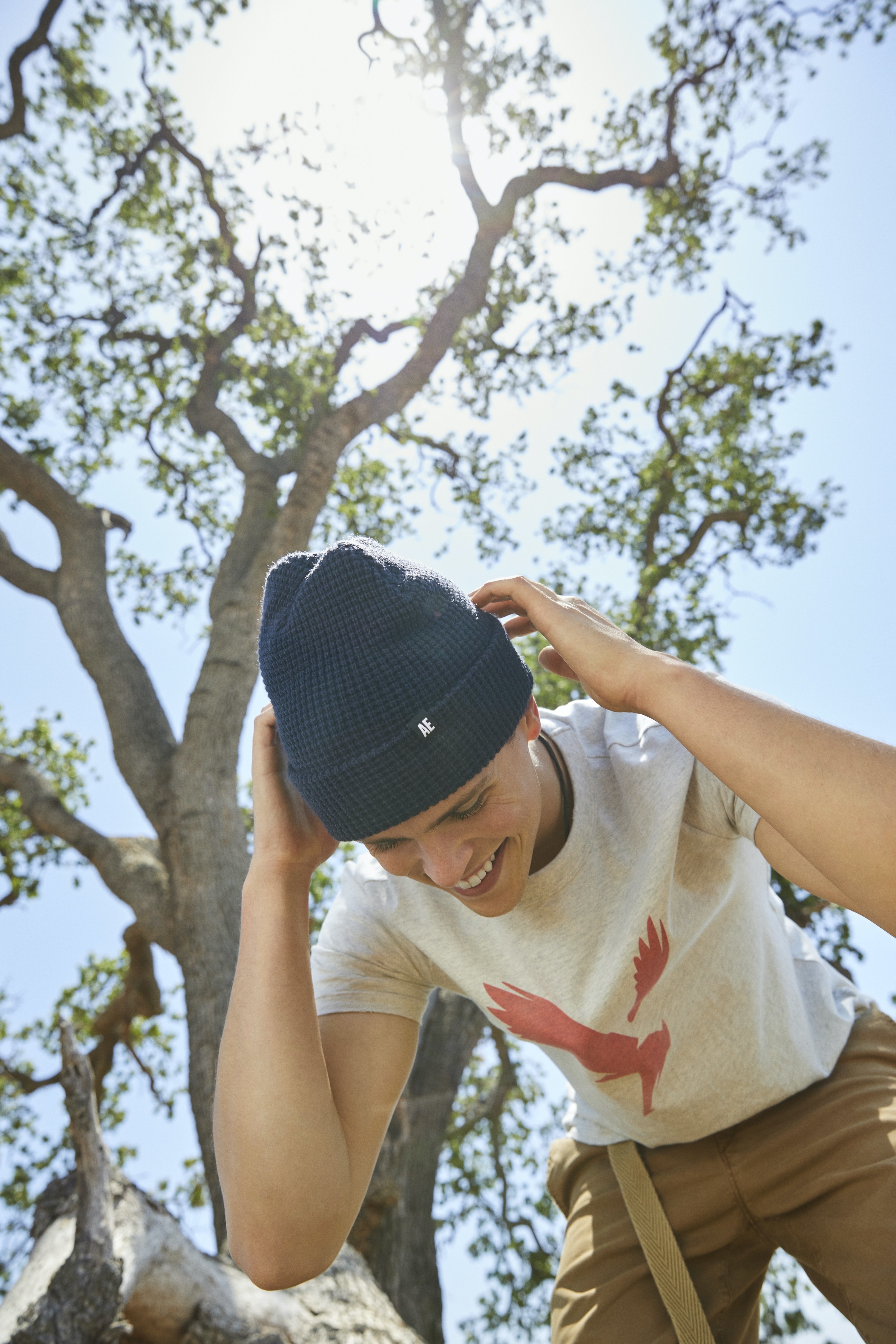Model wearing American Eagle Super Soft Vintage Vault Graphic T-Shirt