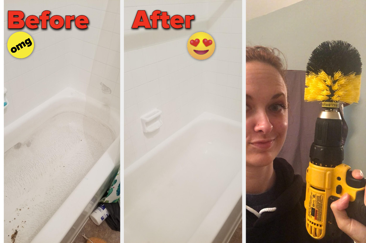 Reviewer&#x27;s before and after photos of a tub