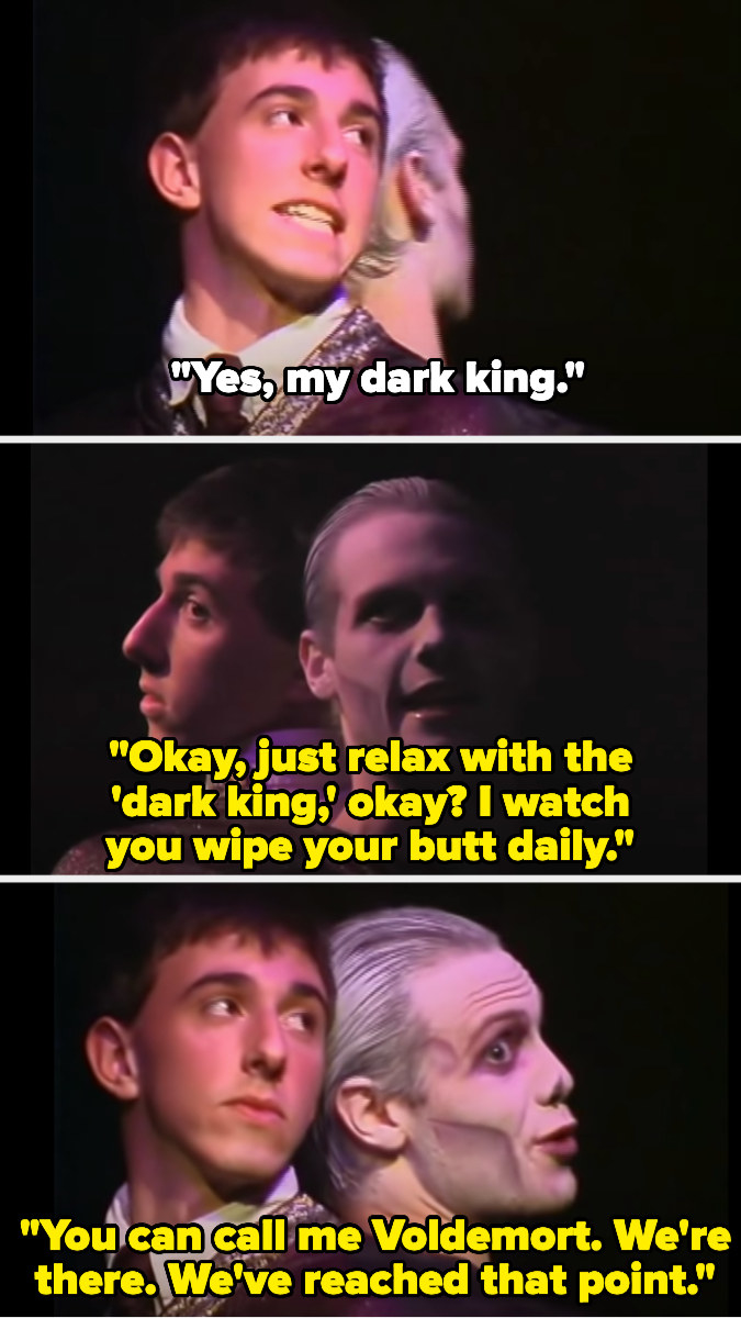 Quirrell calls Voldemort his &quot;dark king&quot; and Voldemort says he can call him Voldemort, because he watches Quirrell wipe his butt daily and they&#x27;ve reached that point