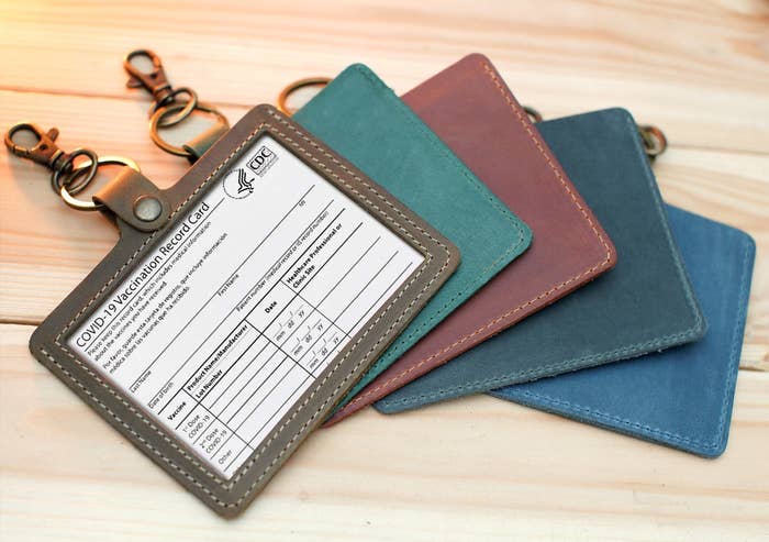 the vaccine card holder in various colors