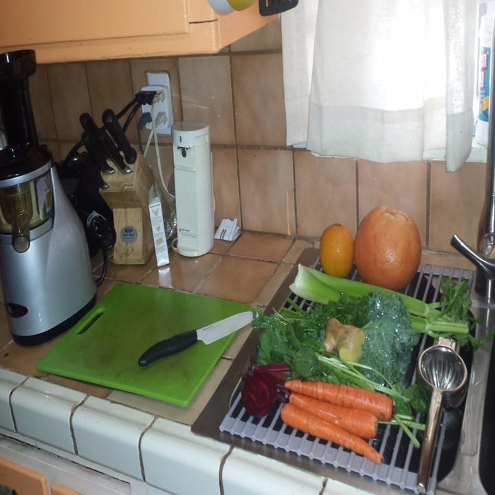 rack over sink draining veggies 