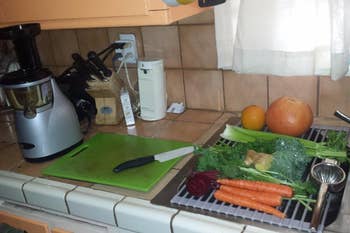 rack over sink draining veggies 