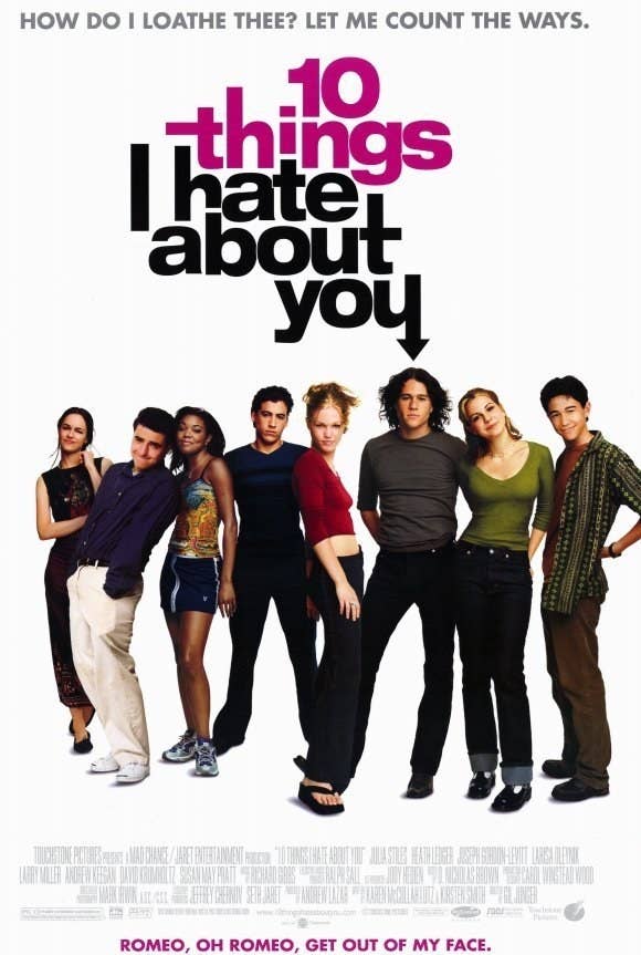 movie poster for 10 things i hate about you: a group of teens standing in a line