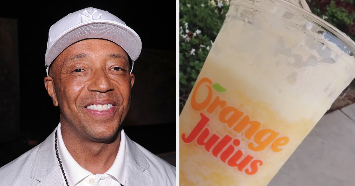 Russell Simmons side by side with an Orange Julius smoothie