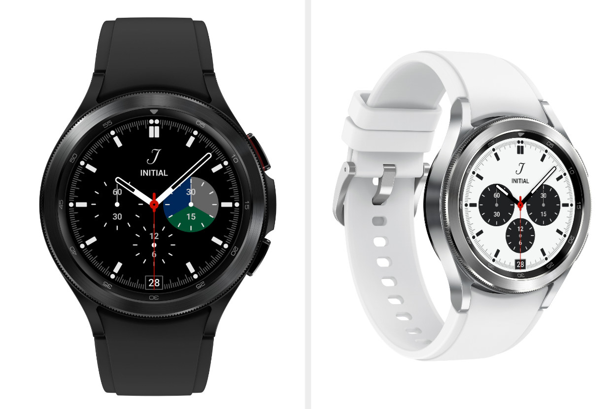 Product images of black Galaxy Watch4 Classic and white Galaxy Watch4 Classic.