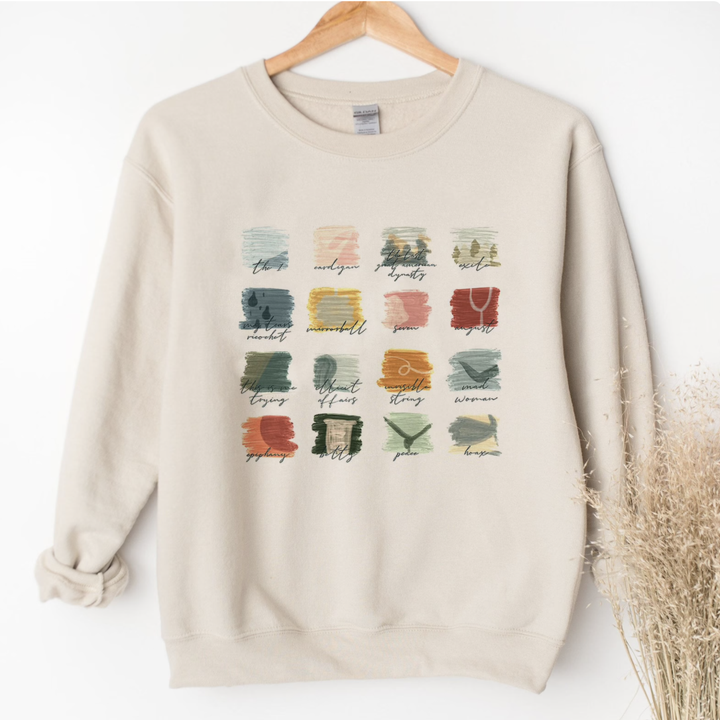 Shirt with 16 small illustrations for each folklore song 