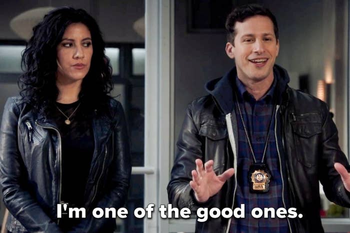 Still of Rosa and Jake on Brooklyn Nine-Nine with Jake saying &quot;I&#x27;m one of the good ones.&quot;