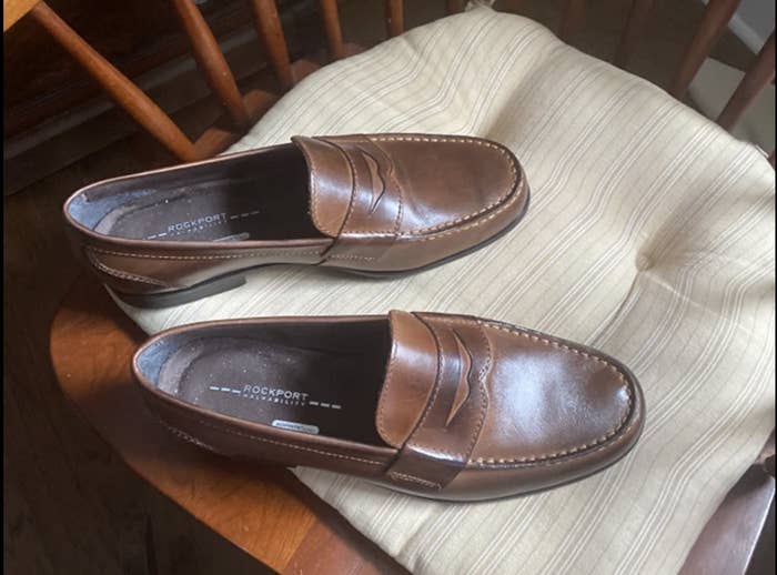 reviewer photos of the loafers in brown