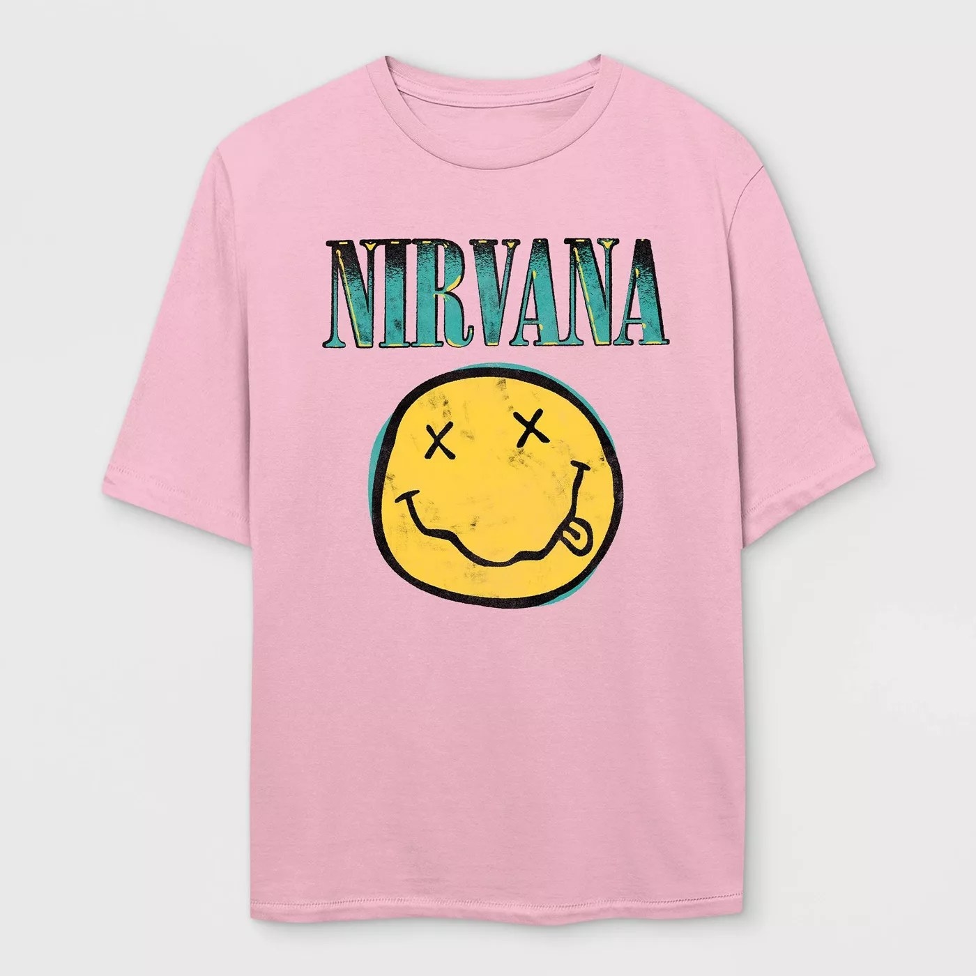 The pink Nirvana T-shirt with a smiley face