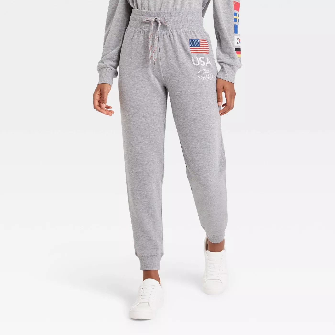 The gray joggers with the USA graphic