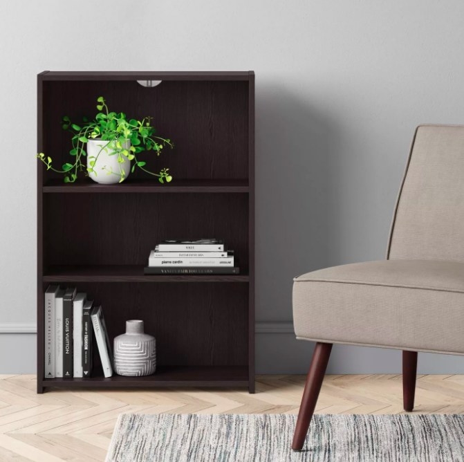 The brown bookcase