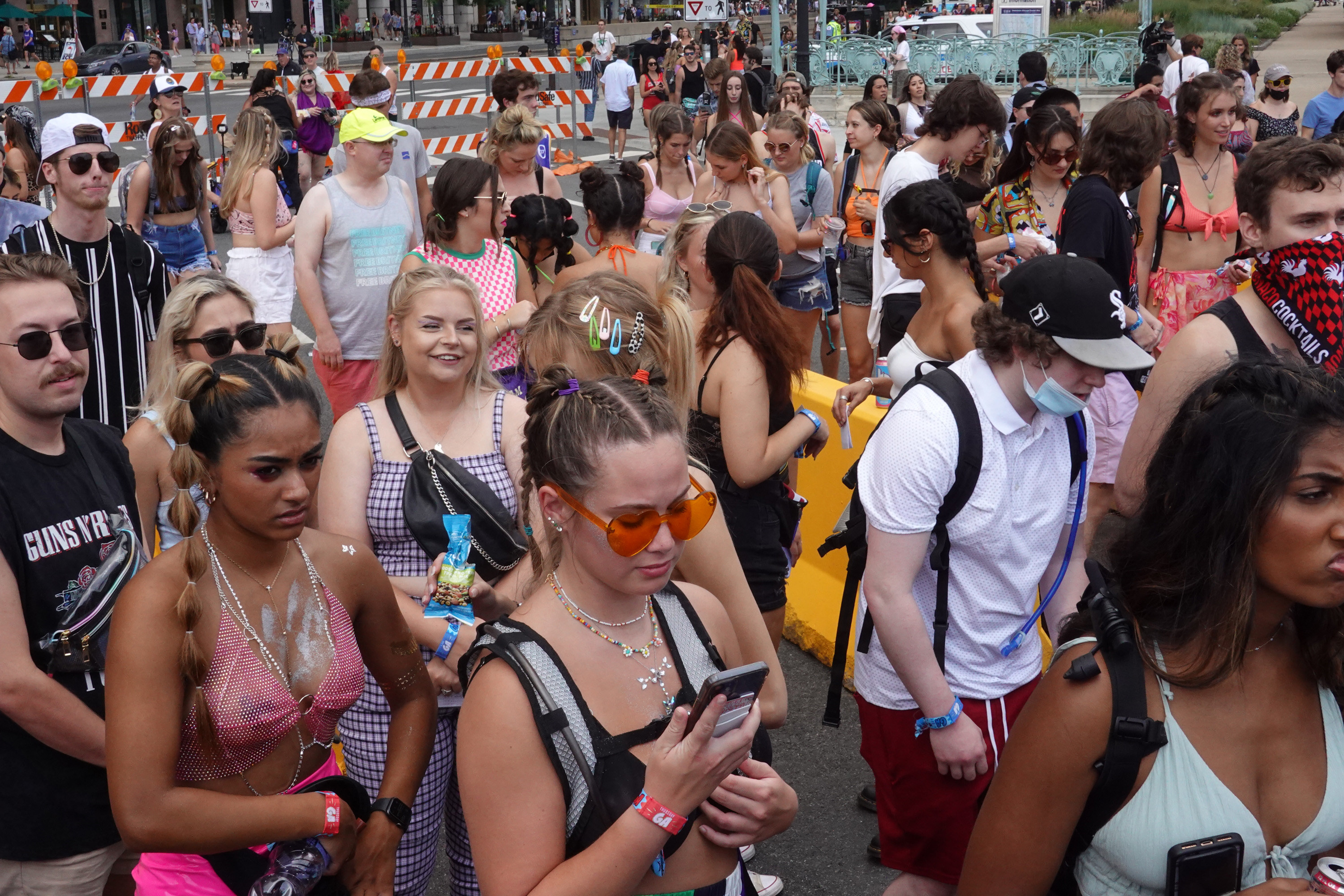 Attendees gather at the entrance to Lollapalooza music festival in Chicago. 