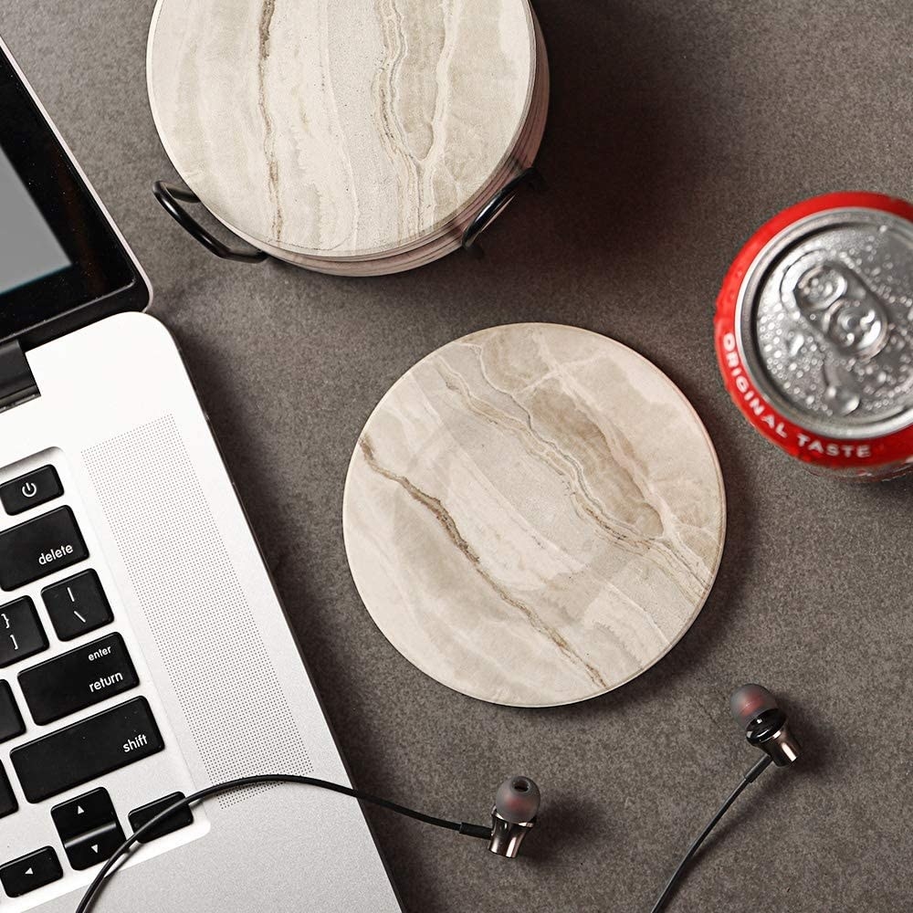 The coasters next to a computer