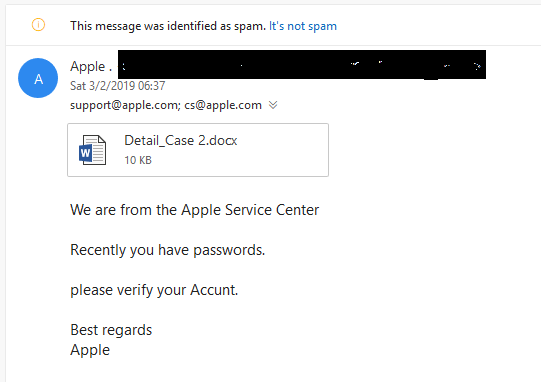 fake email frrom an apple account