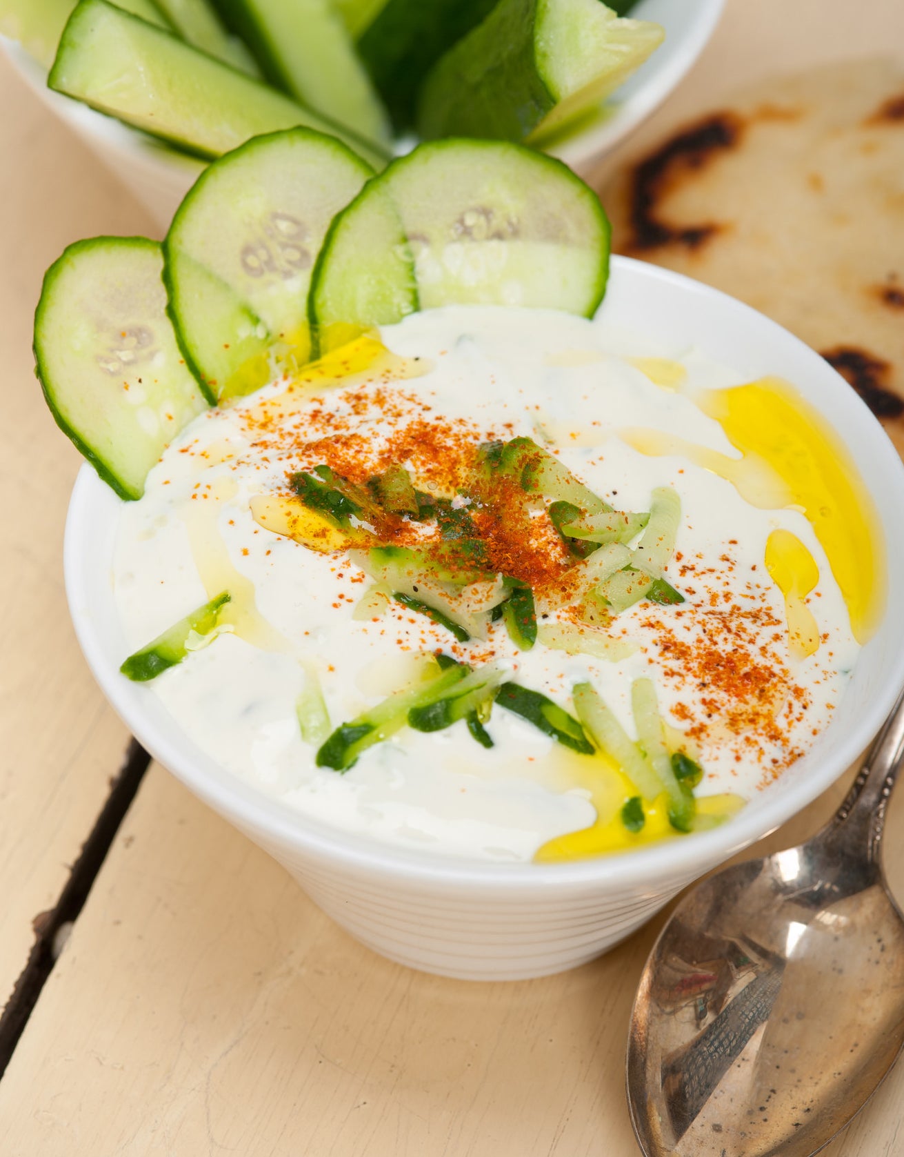 Cucumbers with plain yogurt for dipping.
