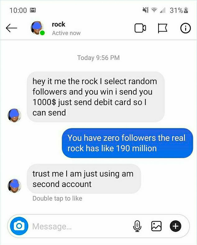 scammer pretending to be the rock