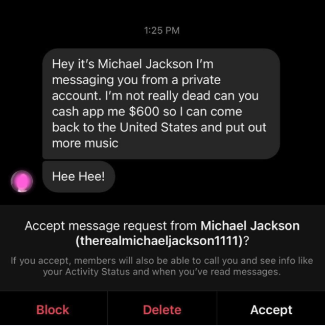 scammer pretending to be michael jackson